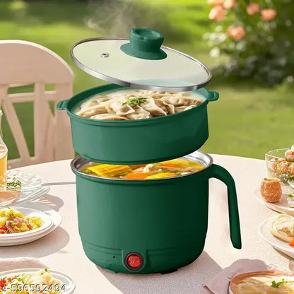 RIYANSH IMPORTER Multifunctional Electric Hot Pot with Steamer, Green, 1.5L Capacity, 600W, Glass Lid, Cool Touch Material, Non-Slip Handle, Fast Heating for Soup, Pasta, Oatmeal, Vegetables MULTI COLOR ( PACK OF 1)