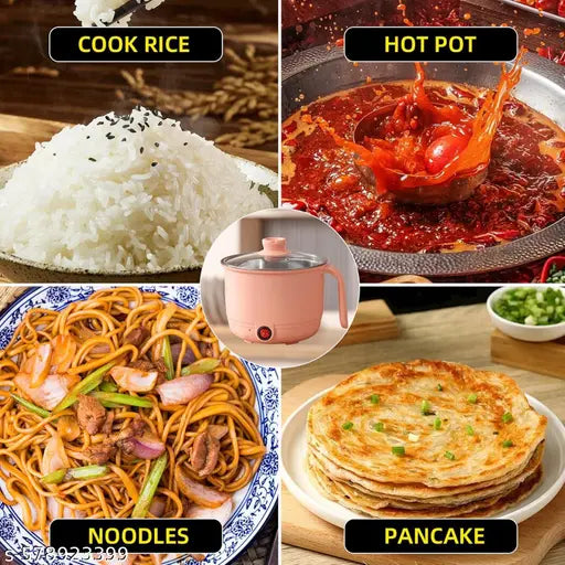 RIYANSH IMPORTER Multifunctional Electric Hot Pot with Steamer, Green, 1.5L Capacity, 600W, Glass Lid, Cool Touch Material, Non-Slip Handle, Fast Heating for Soup, Pasta, Oatmeal, Vegetables MULTI COLOR ( PACK OF 1)