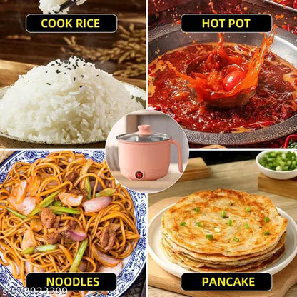 RIYANSH IMPORTER Multifunctional Electric Hot Pot with Steamer, Green, 1.5L Capacity, 600W, Glass Lid, Cool Touch Material, Non-Slip Handle, Fast Heating for Soup, Pasta, Oatmeal, Vegetables MULTI COLOR ( PACK OF 1)