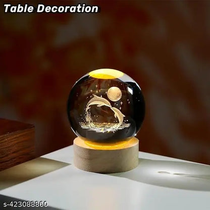 Rolexexplorer 3D Crystal Ball with LED Wooden Base, Crystal Dolphin Figurine Paperweight Ornaments, 3D Laser Engraved Decorative Glass Ball Birthday Gifts for Girls or Boys. (Dolphin)