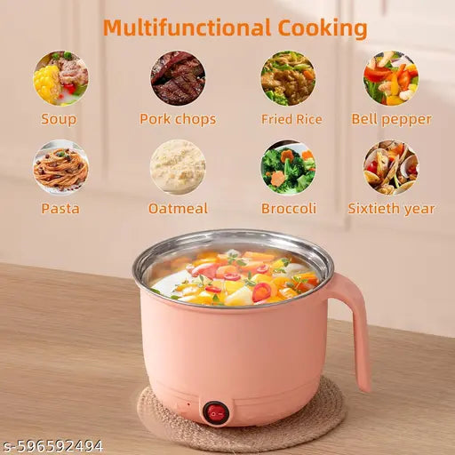 RIYANSH IMPORTER Multifunctional Electric Hot Pot with Steamer, Green, 1.5L Capacity, 600W, Glass Lid, Cool Touch Material, Non-Slip Handle, Fast Heating for Soup, Pasta, Oatmeal, Vegetables MULTI COLOR ( PACK OF 1)