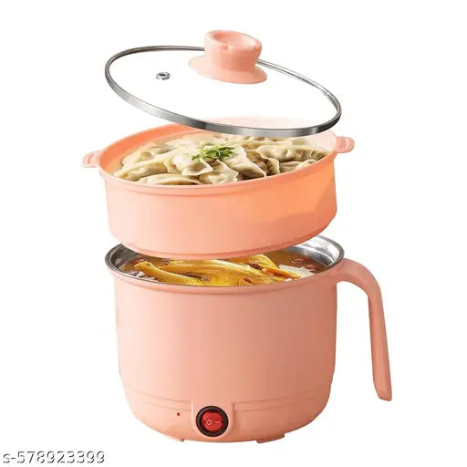 RIYANSH IMPORTER Multifunctional Electric Hot Pot with Steamer, Green, 1.5L Capacity, 600W, Glass Lid, Cool Touch Material, Non-Slip Handle, Fast Heating for Soup, Pasta, Oatmeal, Vegetables MULTI COLOR ( PACK OF 1)