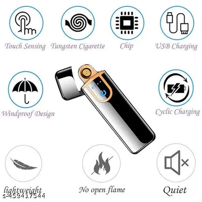 Wappler Classic Flameless Touch lighter With Rechargeable Battery | Metal Slim Touch Lighter | Lighter For Mens | Lighter For Gift | Slim Lighter