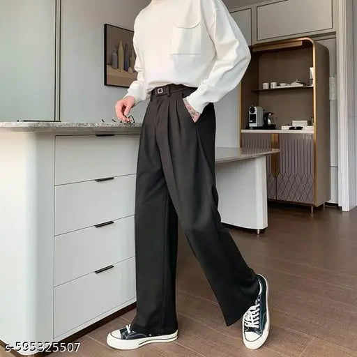 Men's Korean Relaxed Fit Wide-Leg Trousera